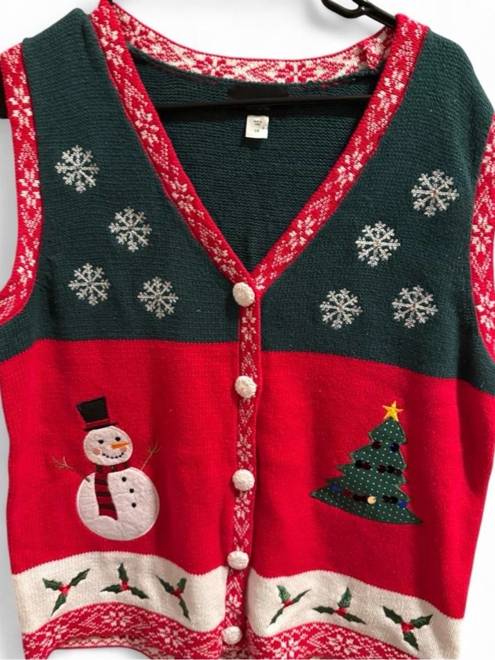 Holiday Editions Red and Dark Green Festive Knit Sweater Vest